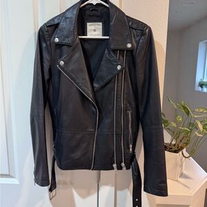 Zara Black Leather Moto Jacket with Zip Detail